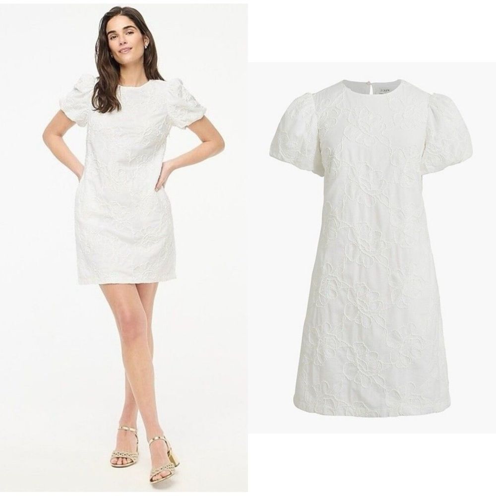 NWT J CREW Factory Eyelet puff-sleeve mini dress in white